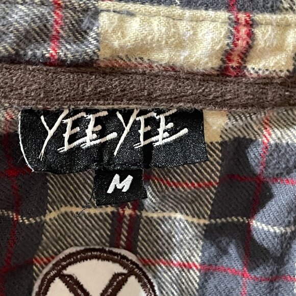 Yee Yee Flannel Snap Front Shirt Plaid Long Sleeve M Medium Grey Red - Picture 3 of 6